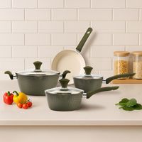 Batería de Cocina 7 Piezas Cerámica Martillada Verde