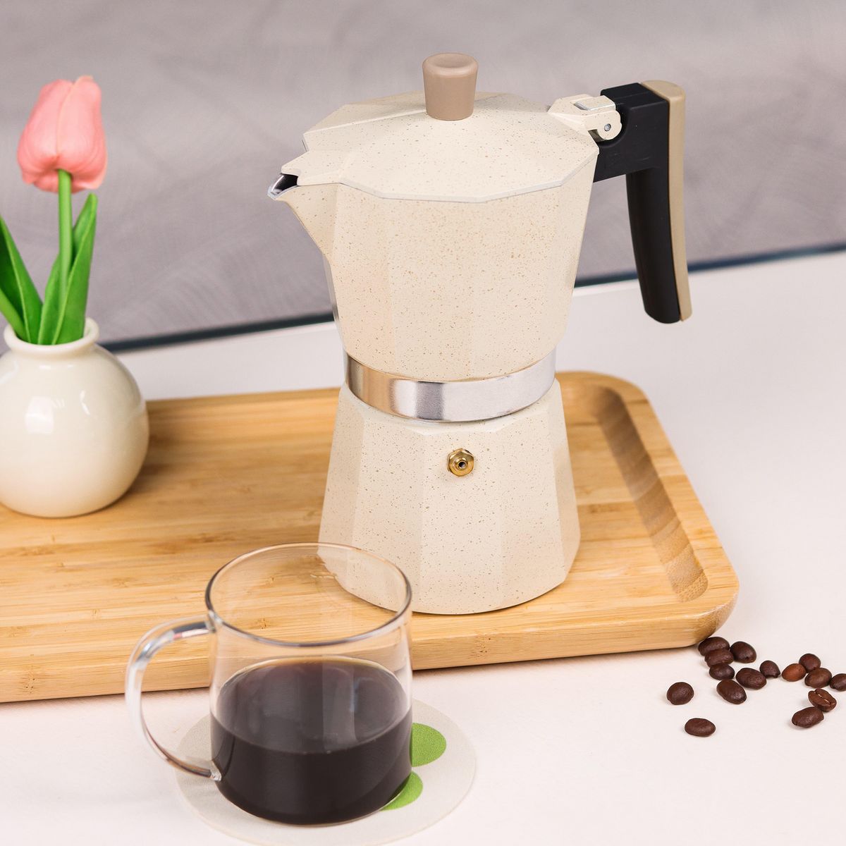 JUST HOME COLLECTION - Cafetera Moka 6 Tazas 300 ml Aluminio Marfil