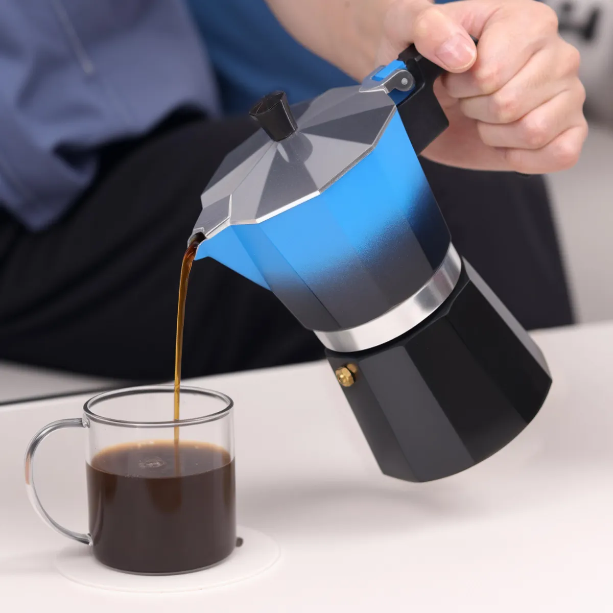 JUST HOME COLLECTION - Cafetera Moka 6 Tazas 300 ml Aluminio Azul/negro