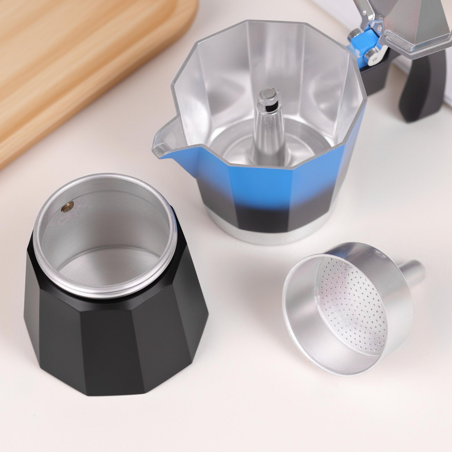 JUST HOME COLLECTION Cafetera Moka 6 Tazas Aluminio Azul/negro