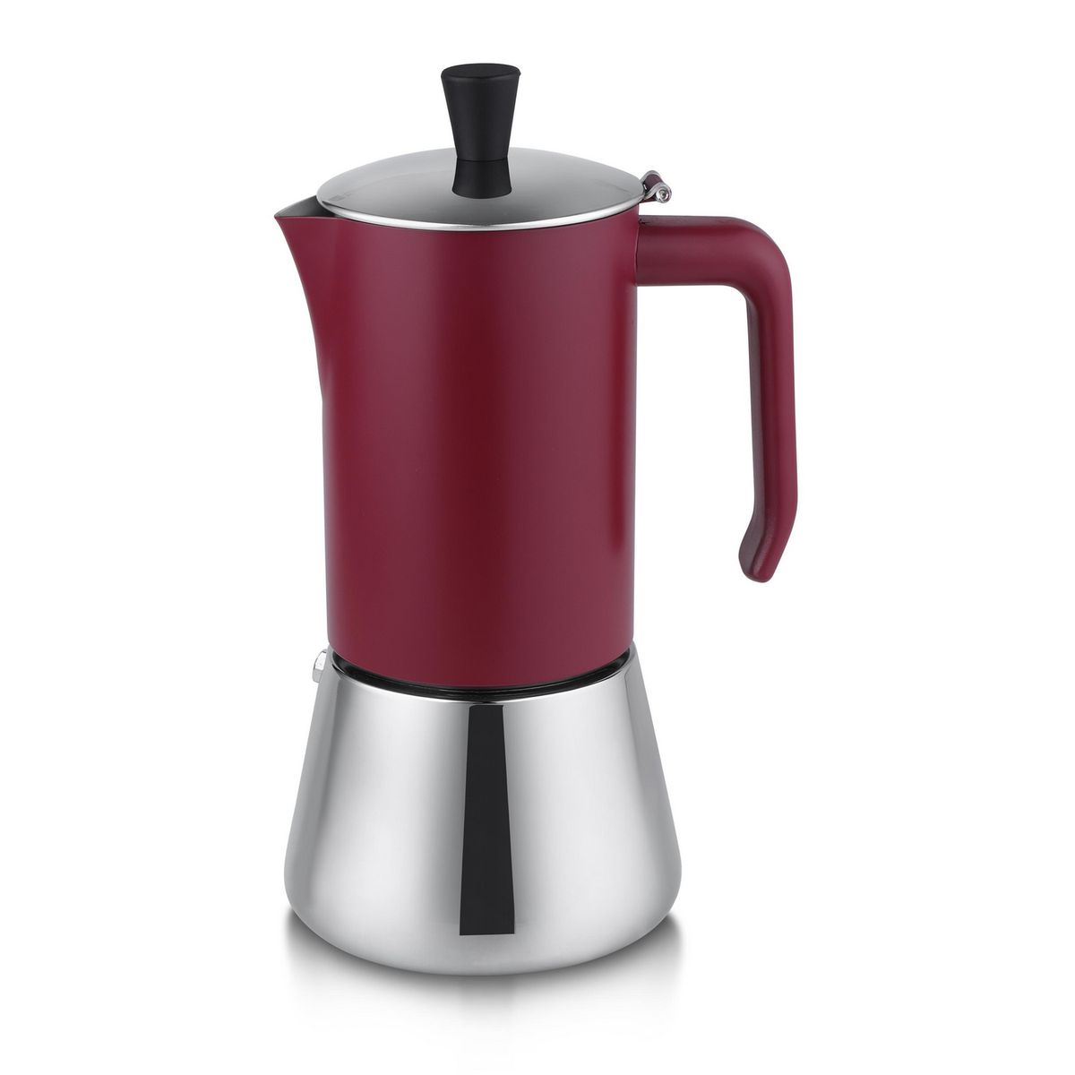 JUST HOME COLLECTION - Cafetera Moka 6 Tazas 300 ml Acero Inoxidable Rojo