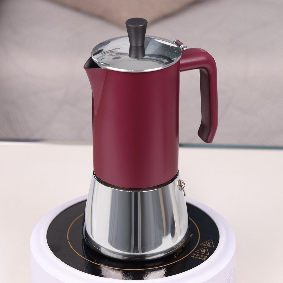 JUST HOME COLLECTION - Cafetera Moka 6 Tazas 300 ml Acero Inoxidable Rojo
