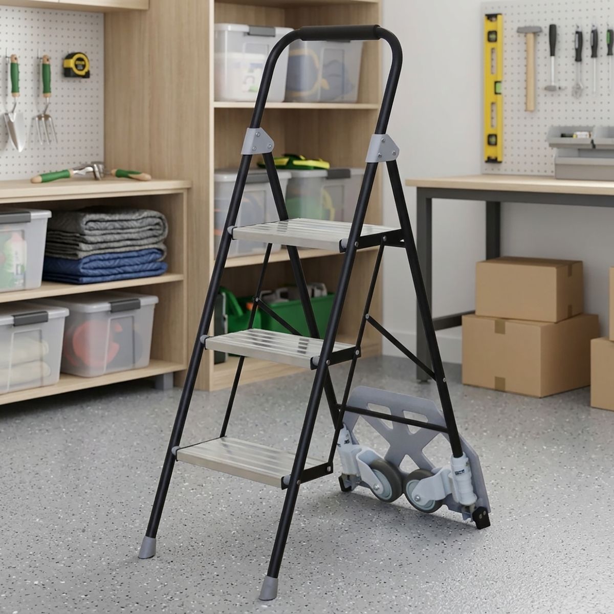 BAUKER - Escalera carro 2 en 1 De tijera Aluminio 115 cm 3 Peldaños