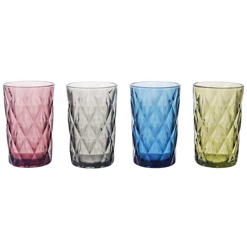 JUST HOME COLLECTION - Vaso Bajo de Vidrio 350 ml Azul/verde/morado/gris