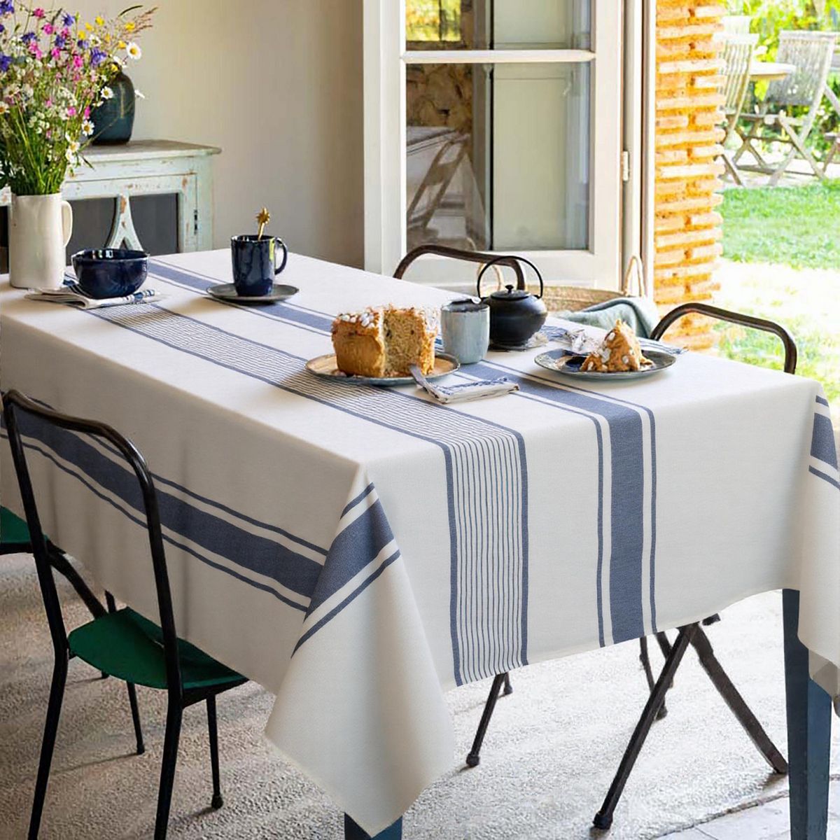 JUST HOME COLLECTION - Mantel Rectangular 180x240 cm Raya Azul/blanco