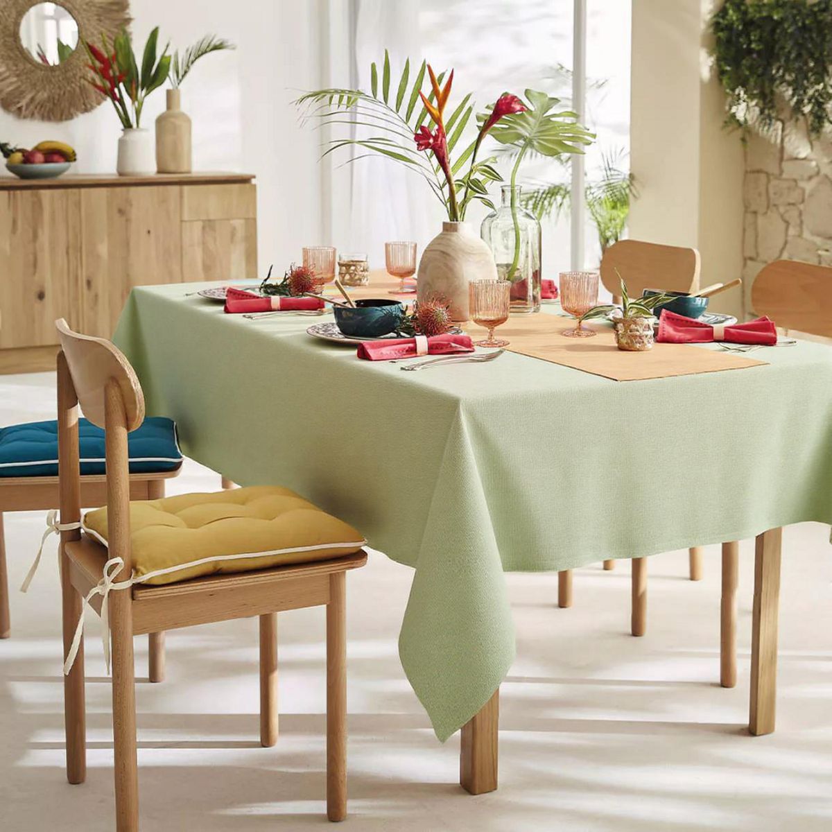 JUST HOME COLLECTION - Mantel Cuadrada 180x180 cm Raya Verde