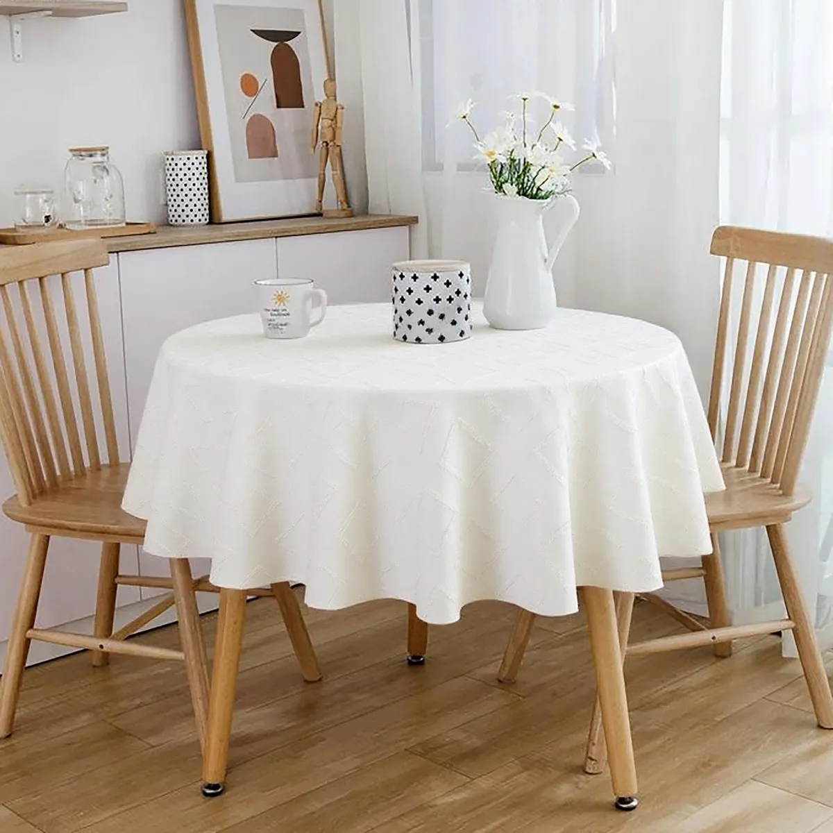 Mantel Redonda 180x180 cm Jacquard Blanco, marca JUST HOME COLLECTION - Foto 2