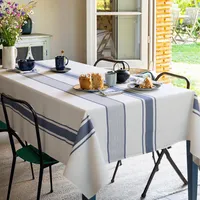 Mantel Cuadrada 180x180 cm Raya Blanco/azul