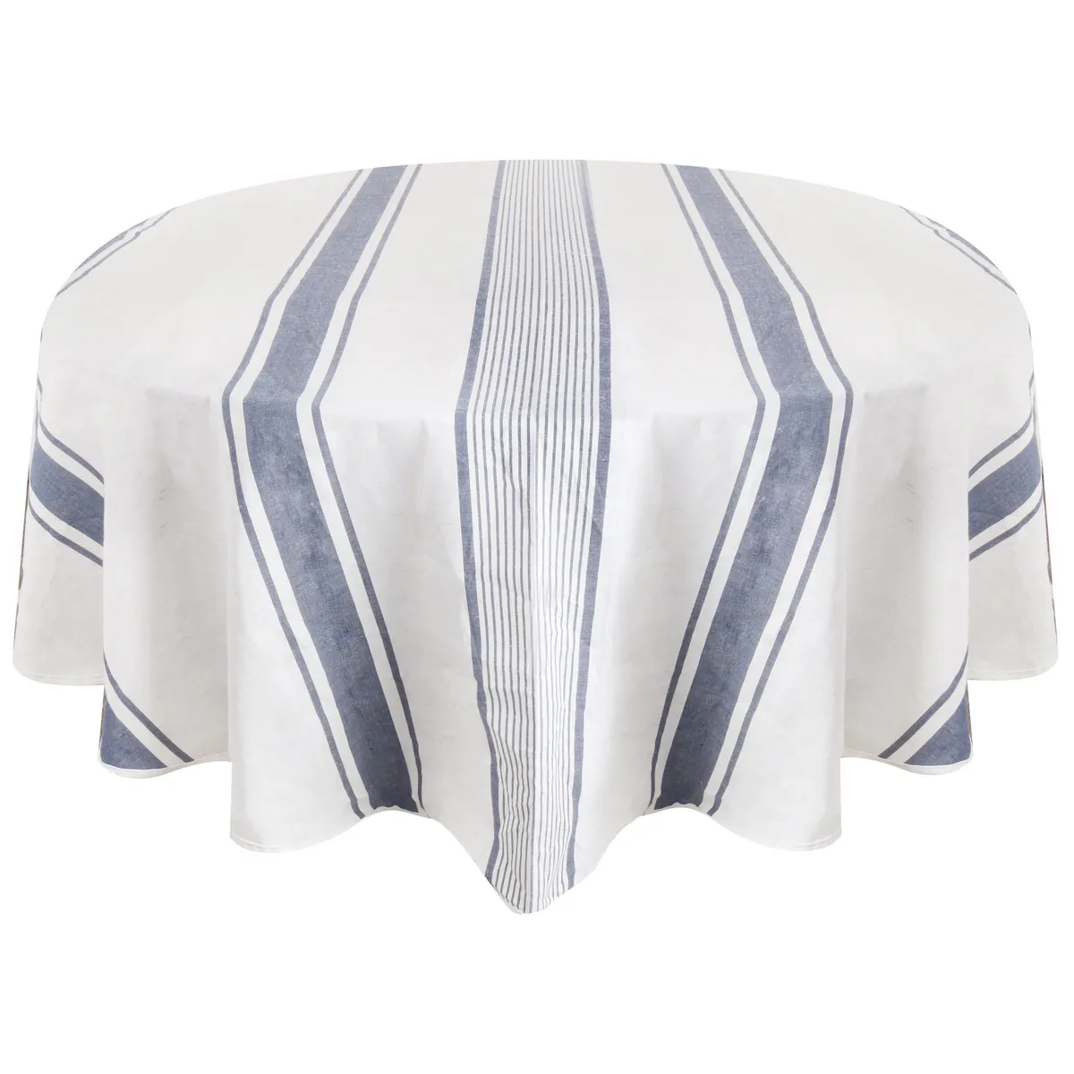 JUST HOME COLLECTION - Mantel Redonda 180x180 cm Raya Blanco/azul