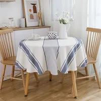 Mantel Redonda 180x180 cm Raya Blanco/azul