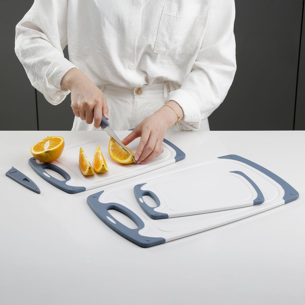 JUST HOME COLLECTION - Set 3 Tablas de Cortar de Plástico 24.3x40 cm Blanco/azul