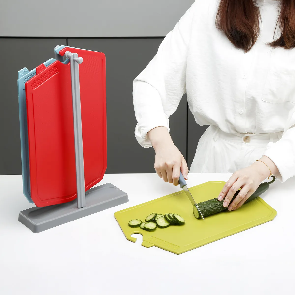 JUST HOME COLLECTION - Set 3 Tablas de Cortar de Plástico 10x27 cm Azul/amarillo/rojo