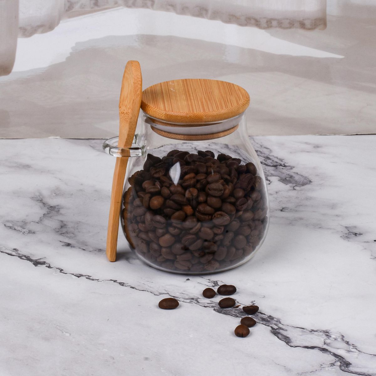 JUST HOME COLLECTION - Frasco Vidrio con Cuchara Bambú 470 ml