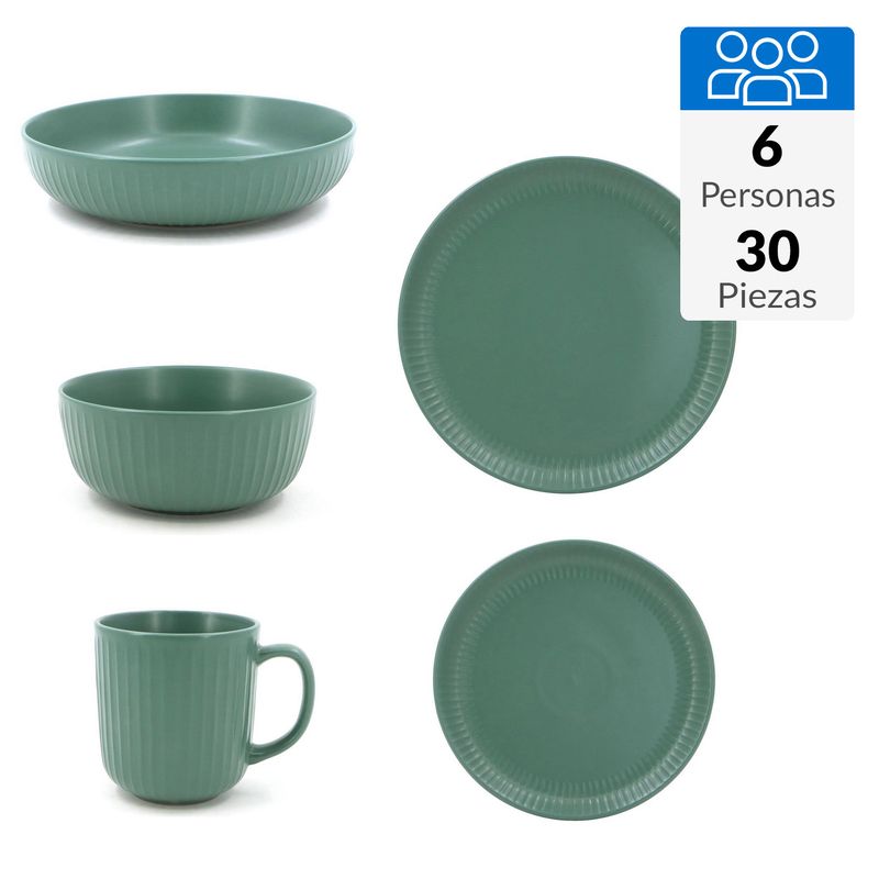 JUST HOME COLLECTION - Juego de Vajilla 30 Piezas Cerámica Delos Verde