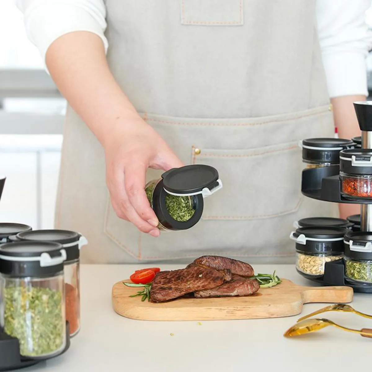 JUST HOME COLLECTION - Especiero Giratorio 12 Frascos Just Home Collection Negro