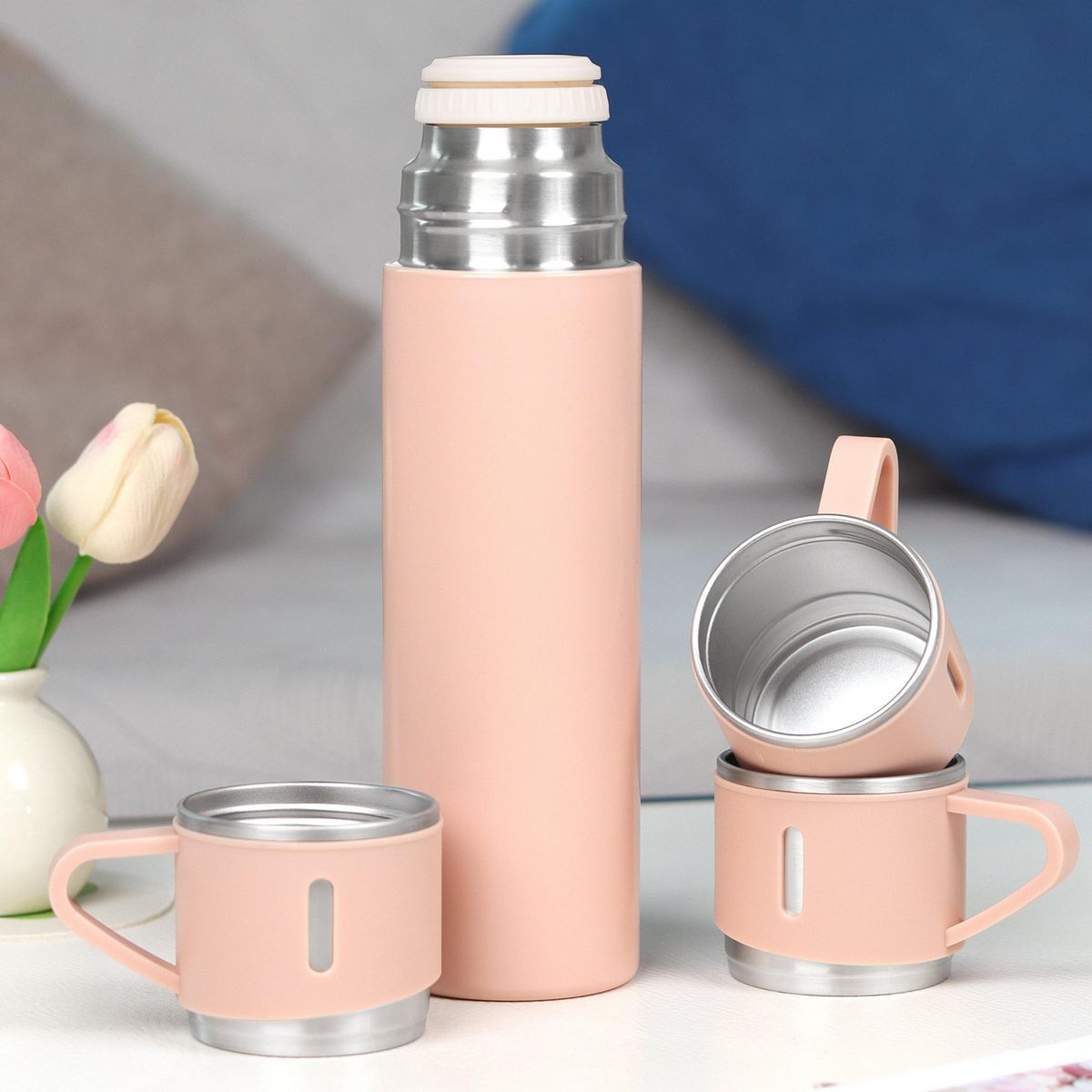 JUST HOME COLLECTION - Set Termo Botella/2 Tazas 500 ml Rosado