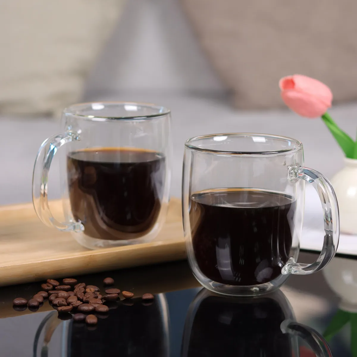 JUST HOME COLLECTION - Set 2 Mug Doble Pared 450 ml Vidrio Sin colección Transparente