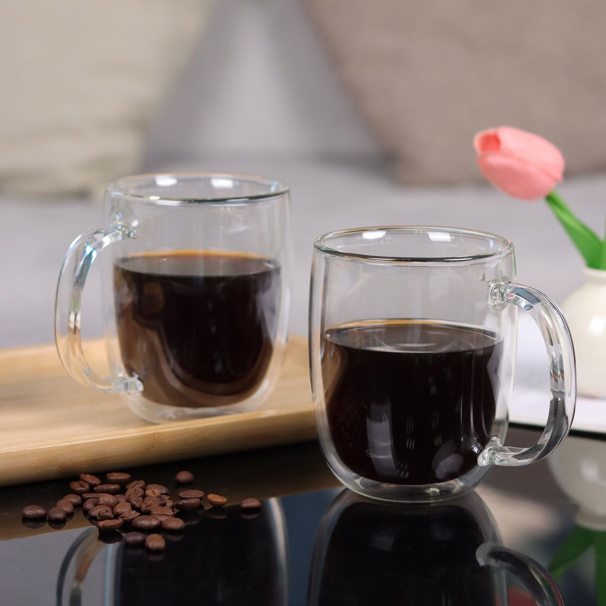 JUST HOME COLLECTION - Set 2 Mug Doble Pared 450 ml Vidrio Sin colección Transparente
