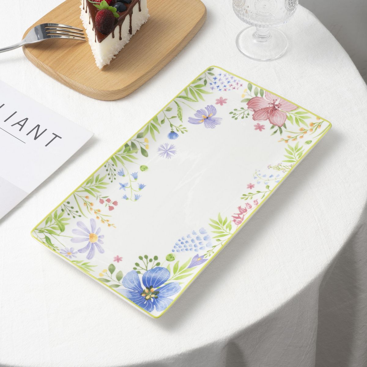 JUST HOME COLLECTION - Fuente 29,5x15 cm Flores Ring Verde