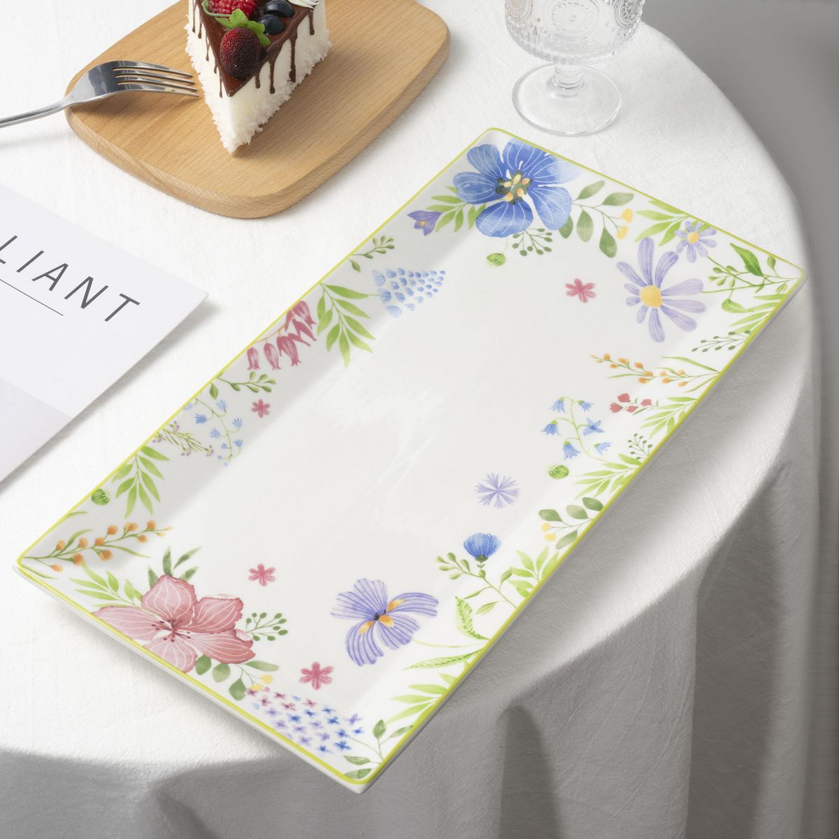 JUST HOME COLLECTION - Fuente 36,5x19,2 cm Flores Ring Verde