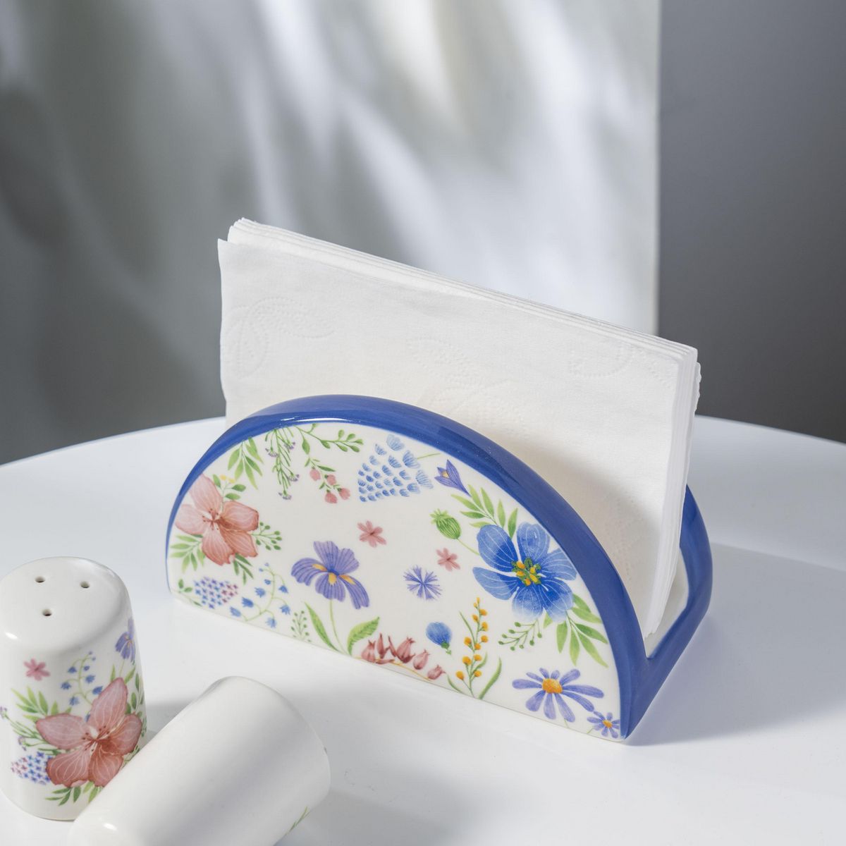 JUST HOME COLLECTION - Servilletero Cerámica Flores Azul