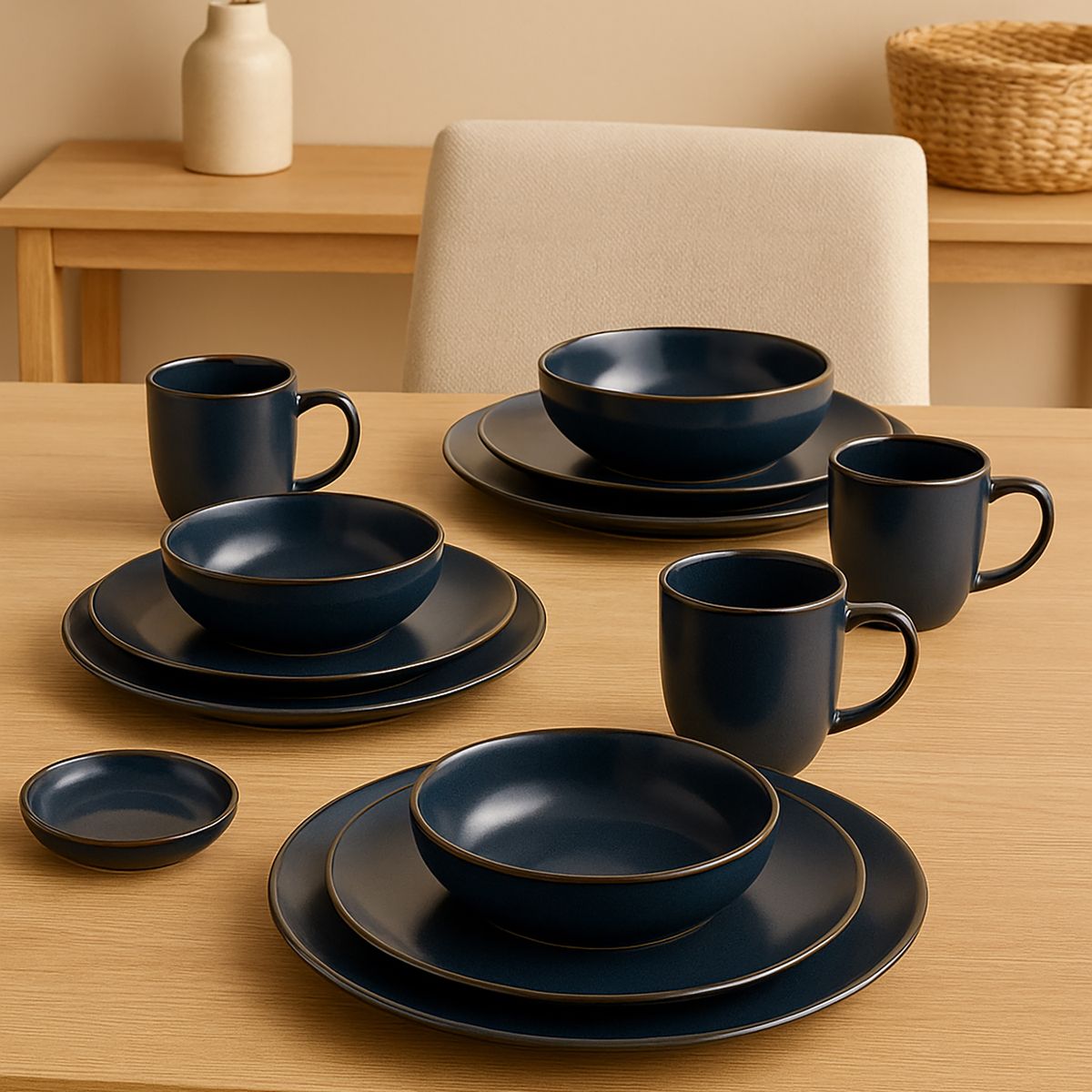  - Combo Juego de Loza 16 piezas Vajilla Azul Look Gres 4 personas