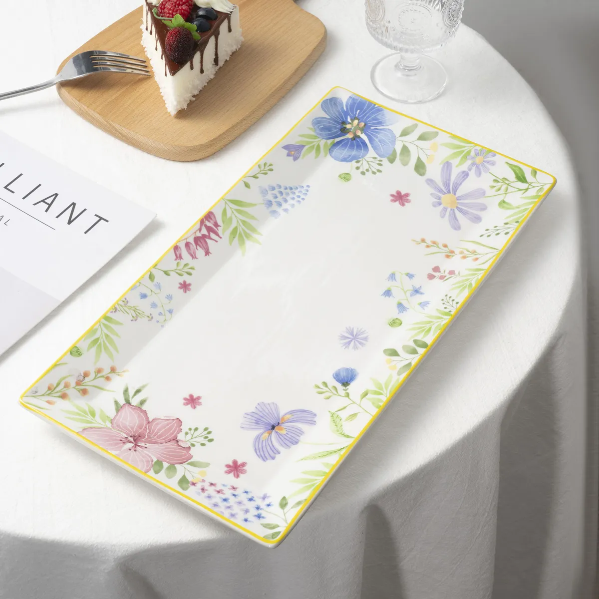 JUST HOME COLLECTION - Fuente 36,5x19,2 Flores ring amarillo