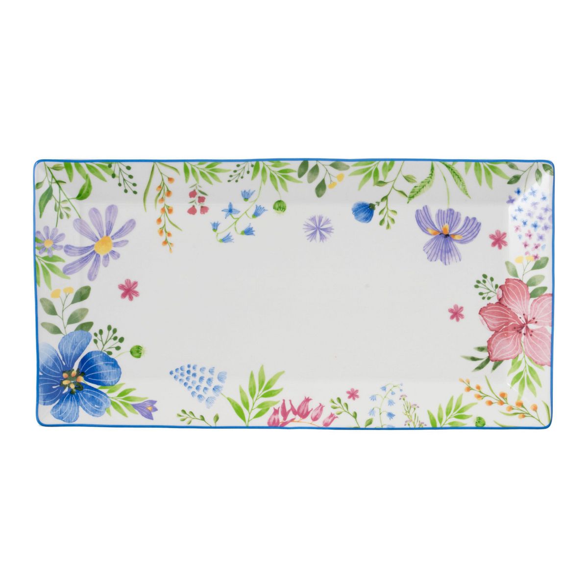 JUST HOME COLLECTION - Fuente 36,5x19,2 cm Flores ring azul