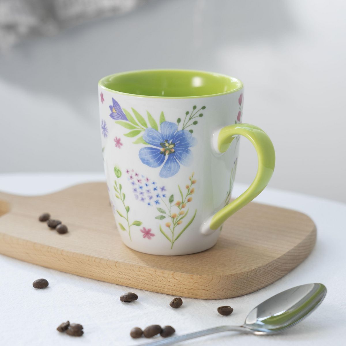 JUST HOME COLLECTION - Mug 350 ml Porcelana Flores Verde