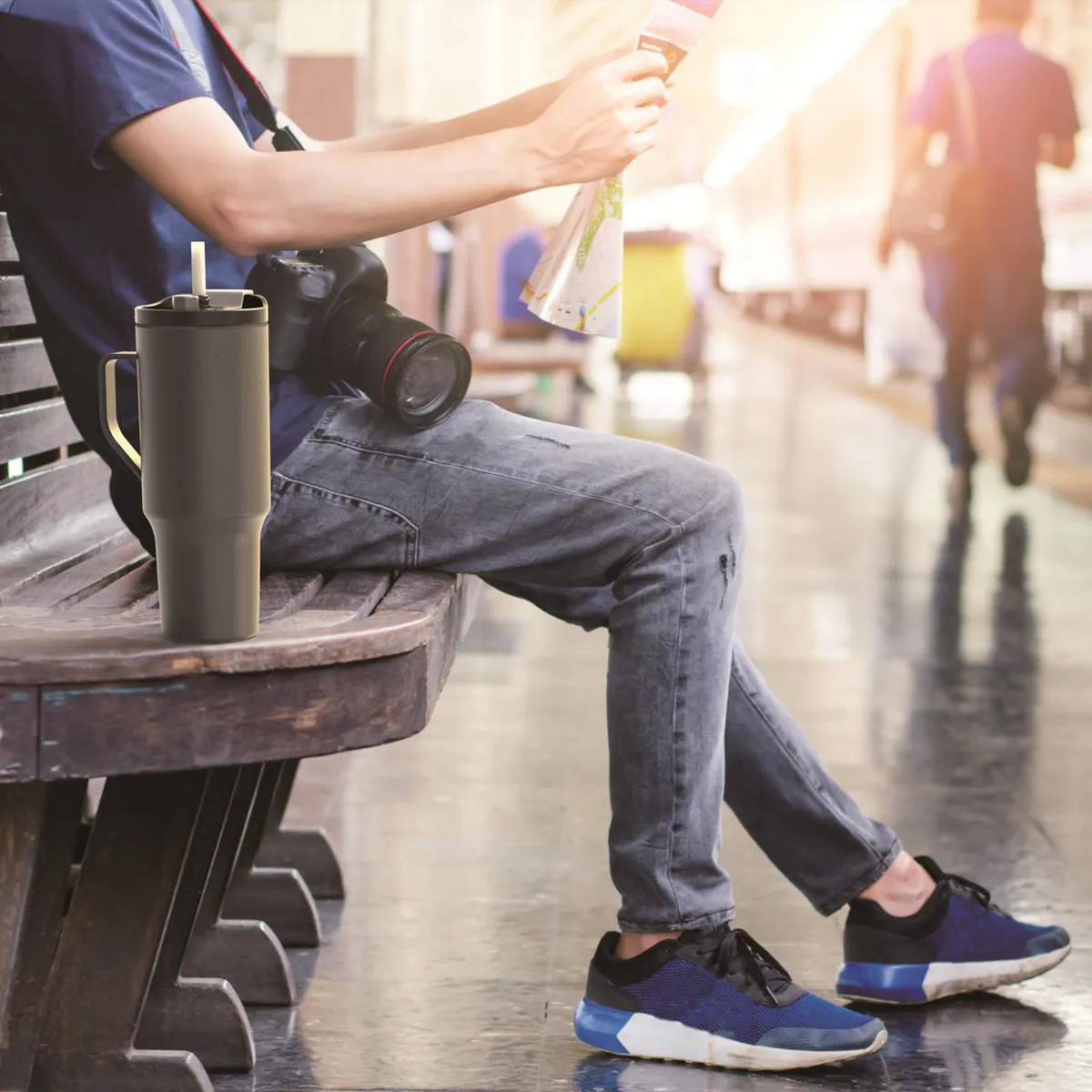 JUST HOME COLLECTION - Vaso Térmico Tapa Giratoria 1 l Acero Inoxidable Colores Surtidos