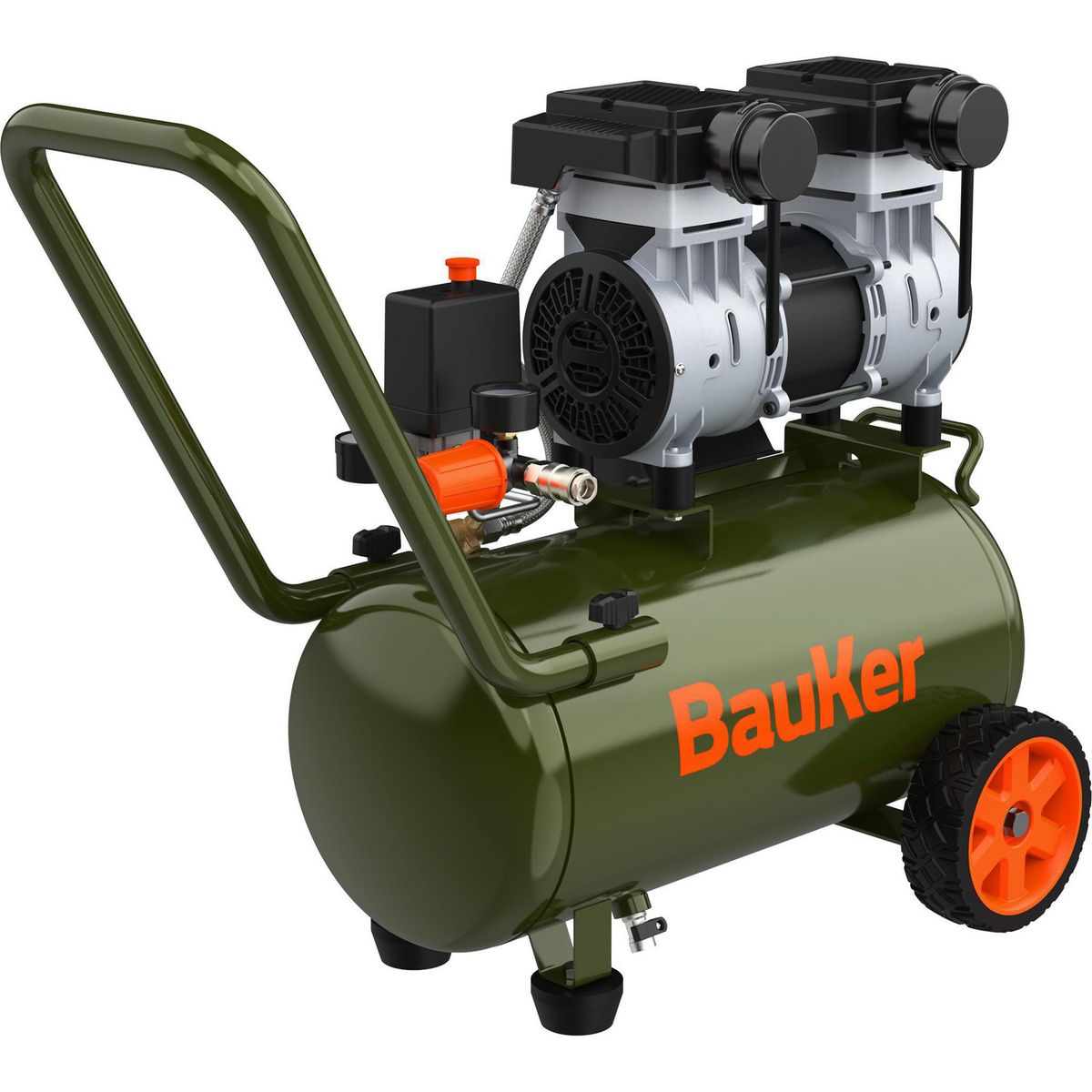 BAUKER - Compresor de Aire Portátil Insonoro/sin Aceite 1.6 HP 24 Litros 3302455