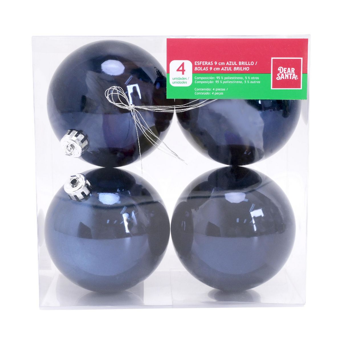 DEAR SANTA - Set 4 esferas 9 cm azul oscuro