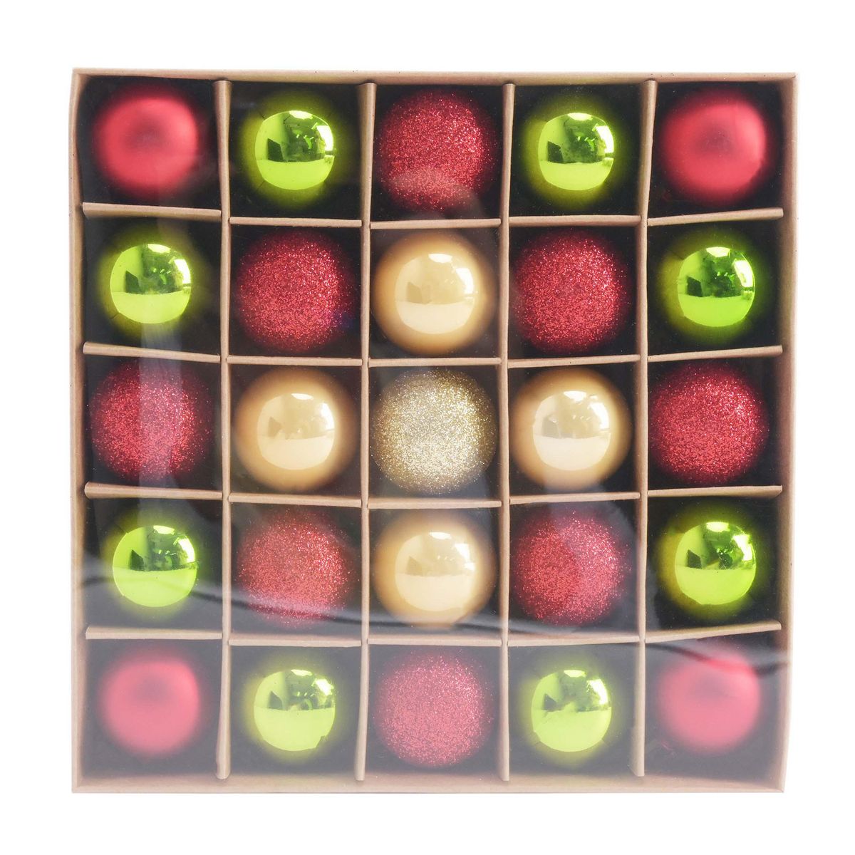 DEAR SANTA - Set 25 esferas 3 cm rojo/verde/dorado