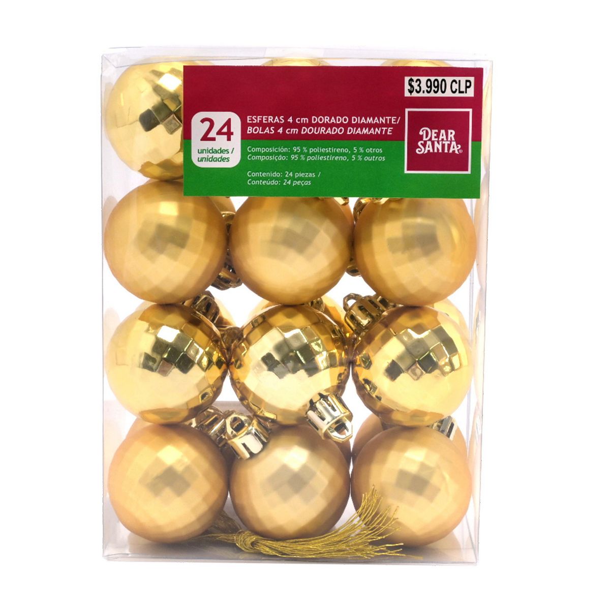 DEAR SANTA - Set 24 esferas 4 cm doradas