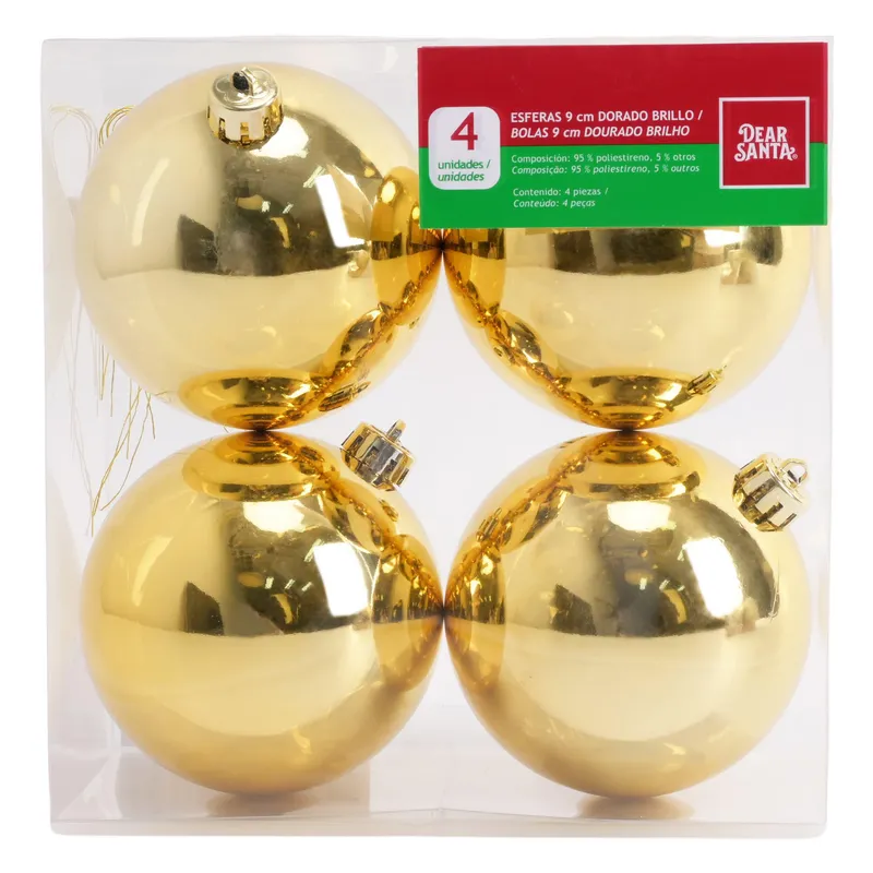 DEAR SANTA - Set 4 esferas 9 cm dorada
