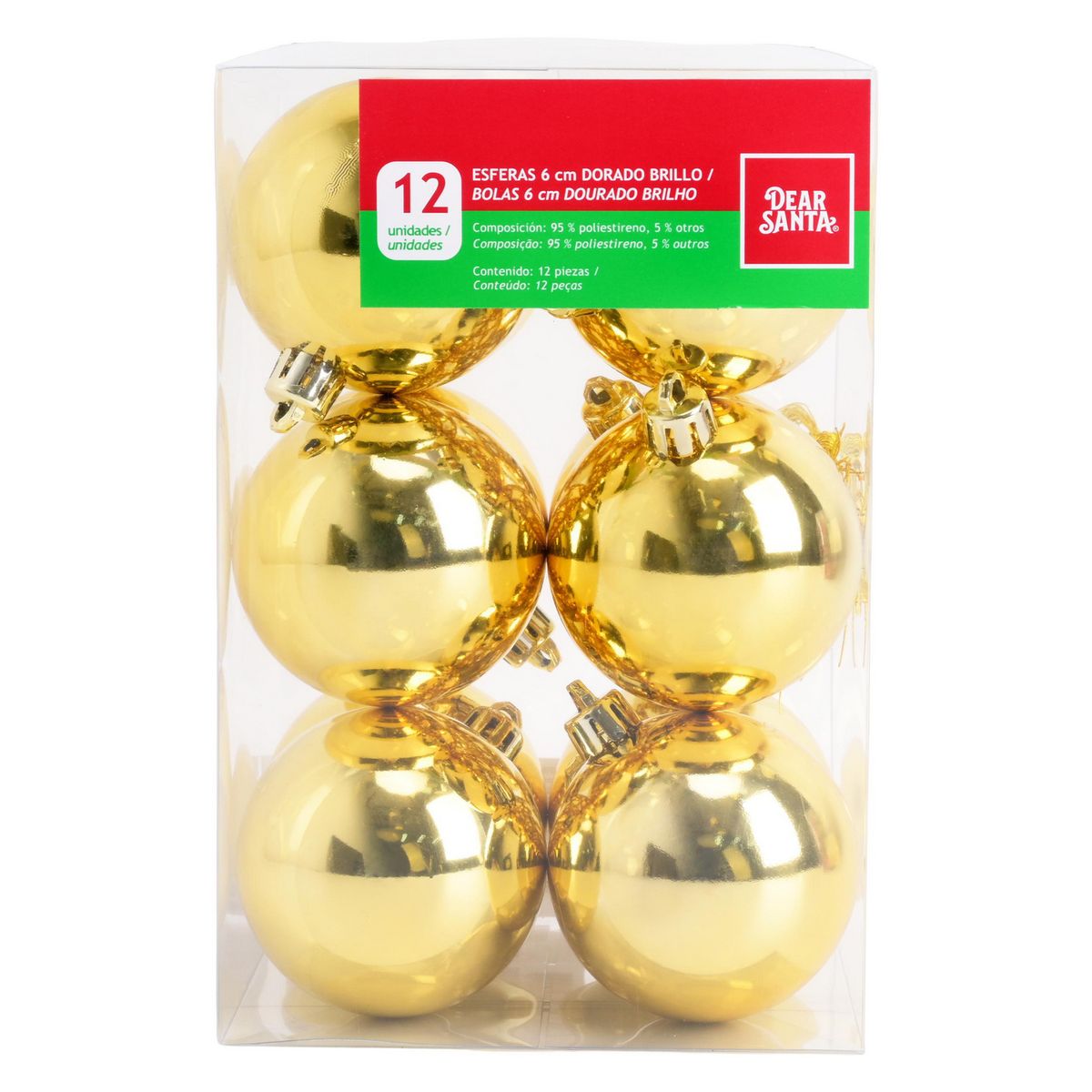 DEAR SANTA - Set 12 esferas 6 cm dorado brillante