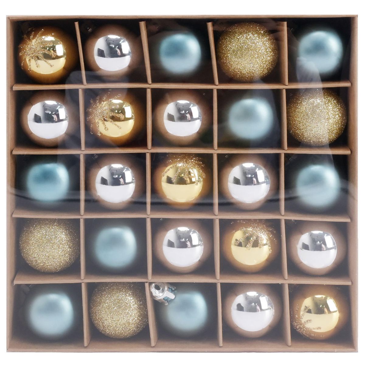 DEAR SANTA - Set 25 esferas 3 cm azul/plata/dorado