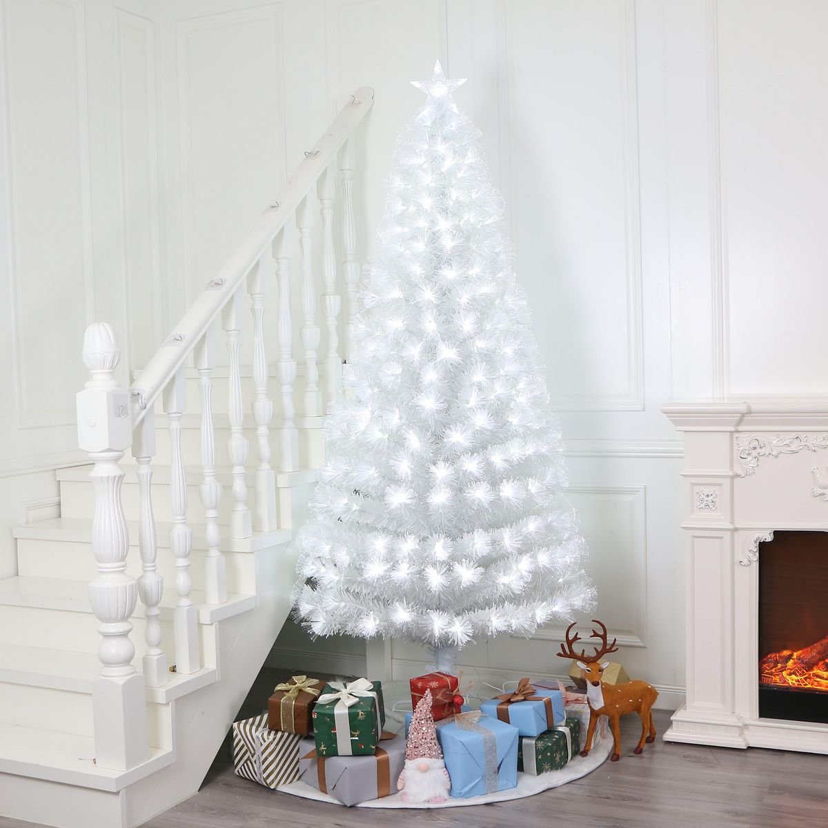 DEAR SANTA - Árbol Navidad Blanco con Luces Fibra Óptica 210 cm