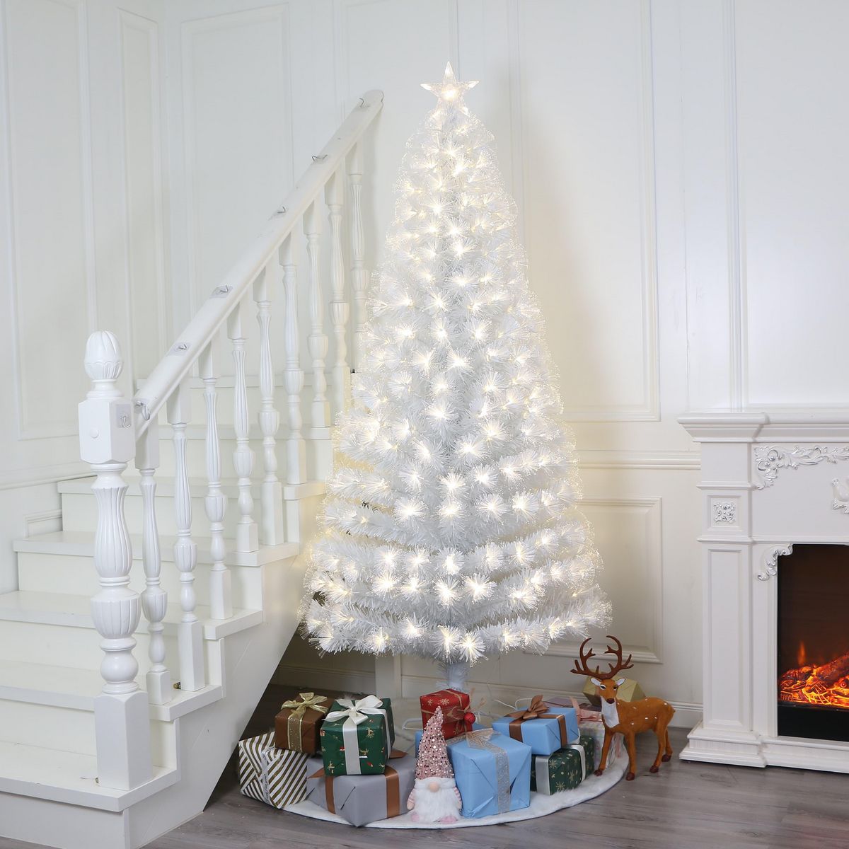 DEAR SANTA - Árbol Navidad Blanco con Luces Fibra Óptica 210 cm