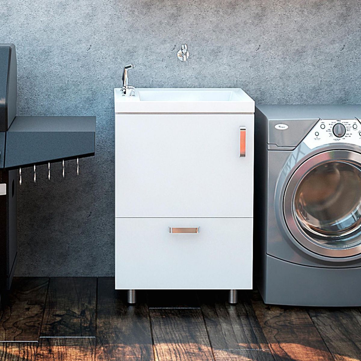 FIRPLAK - Lavadero Pro 60x60x86cm con Mueble Pro RH Blanco Canastilla de 2" Acero Inoxidable