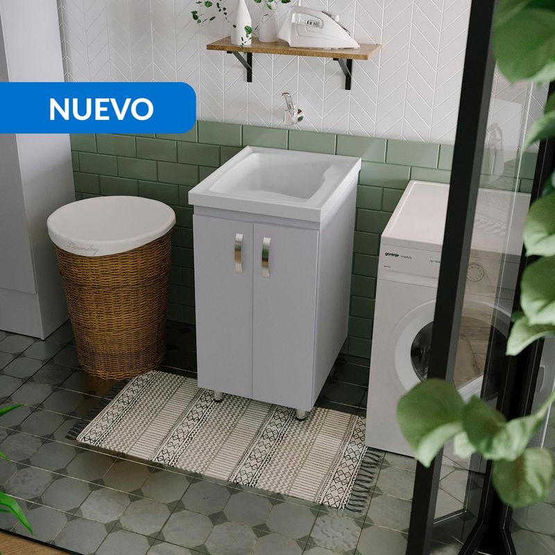 FIRPLAK - Lavadero Aqua 48x60x86cm con Mueble a Piso RH Blanco Canastilla 2" Acero Inoxidable