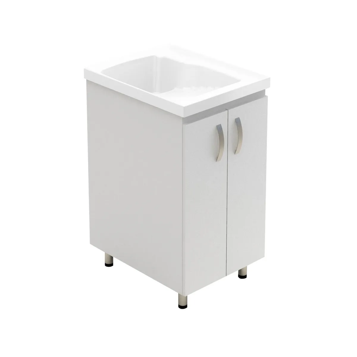 FIRPLAK - Lavadero Aqua 48x60x86cm con Mueble a Piso RH Blanco Canastilla 2" Acero Inoxidable