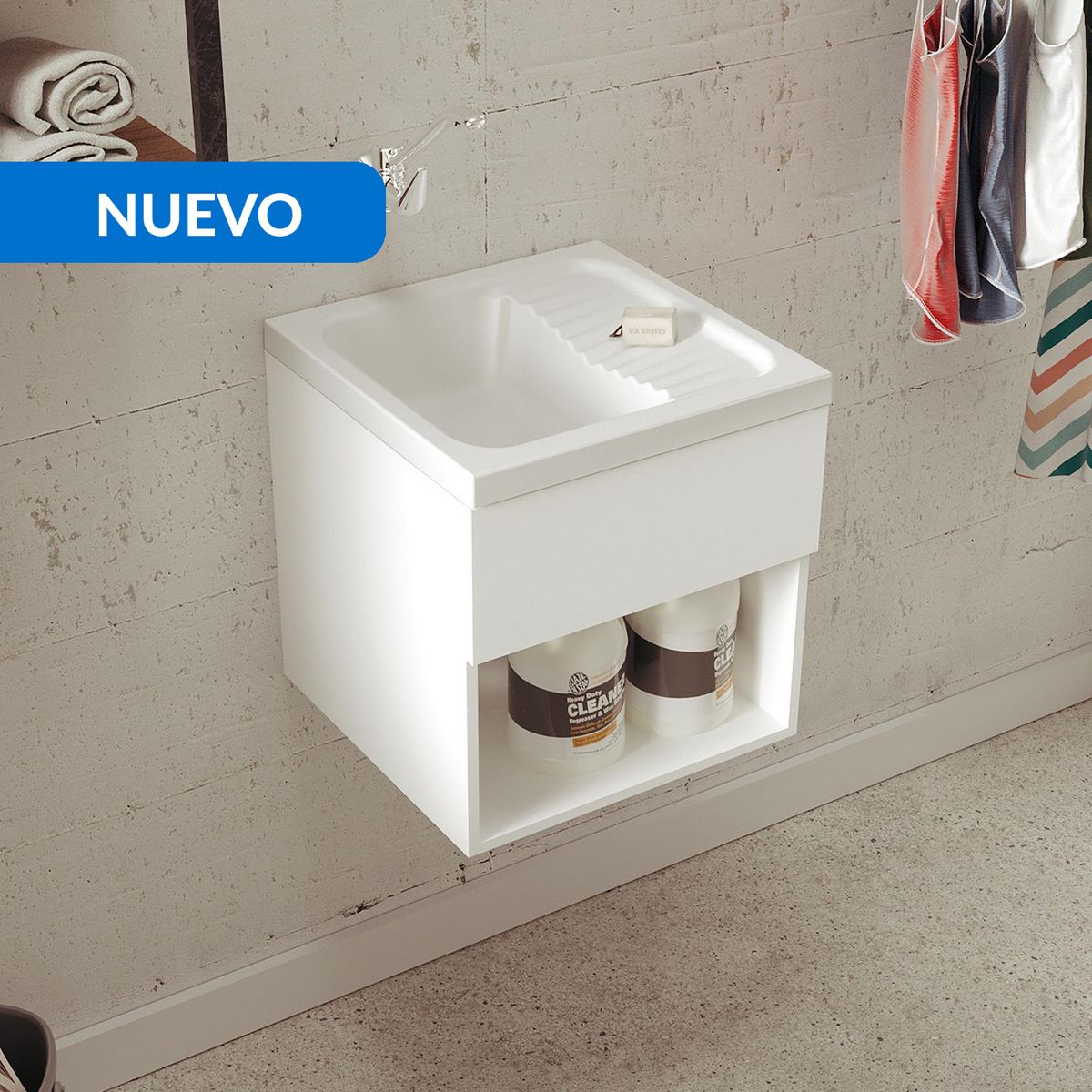 FIRPLAK - Lavadero Versa 50x50x48cm con Mueble Kub RH Blanco Canastilla 2" Plástica