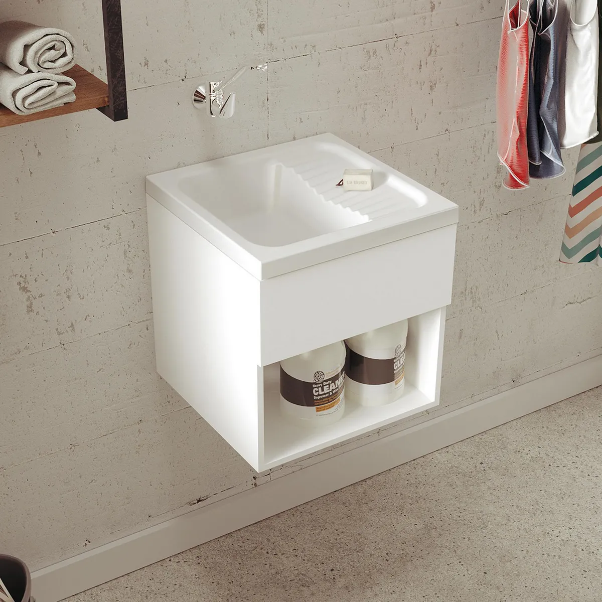 FIRPLAK - Lavadero Versa 50x50x48cm con Mueble Kub RH Blanco Canastilla 2" Plástica