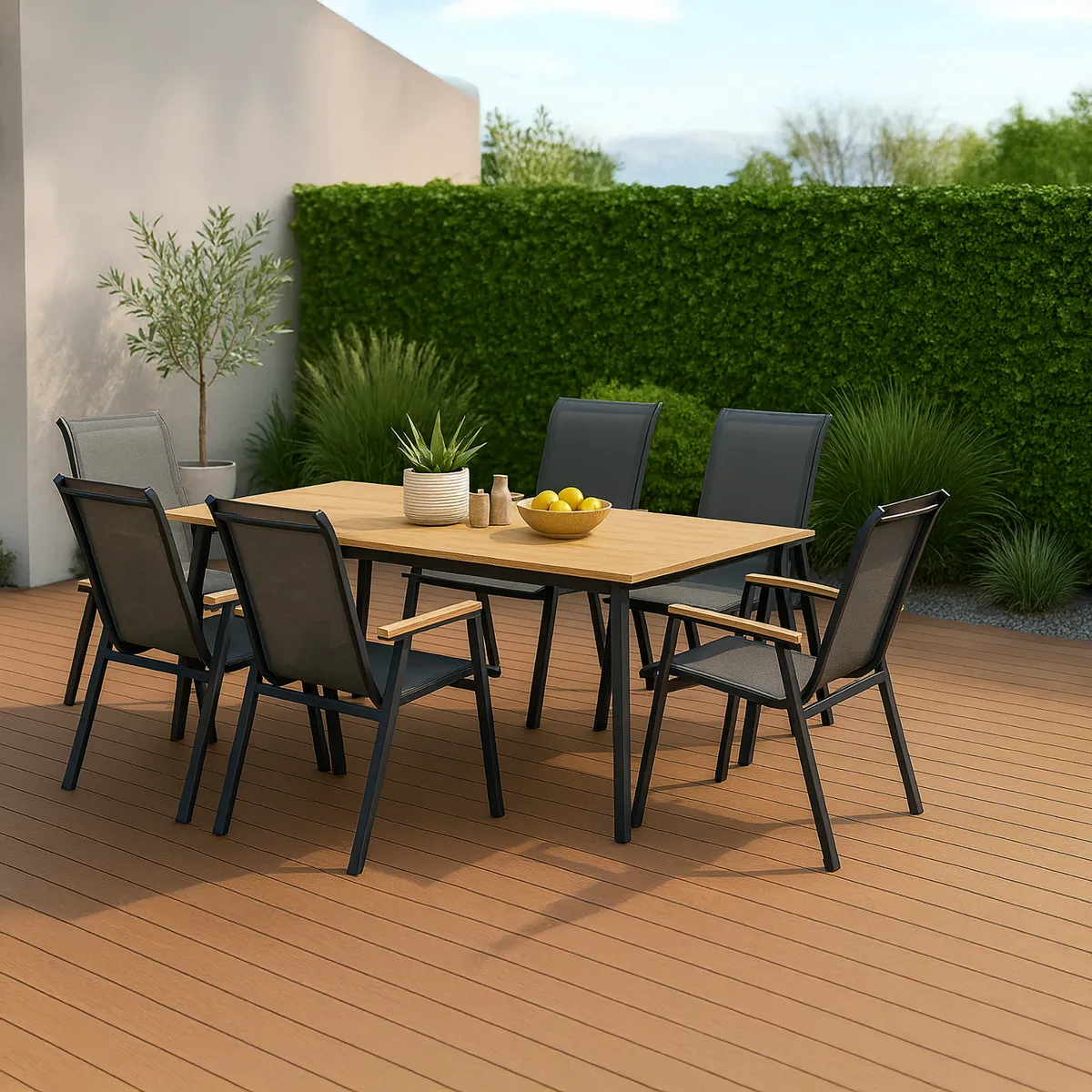 JUST HOME COLLECTION - Juego de Comedor de Terraza Berlin 6 Personas Gris
