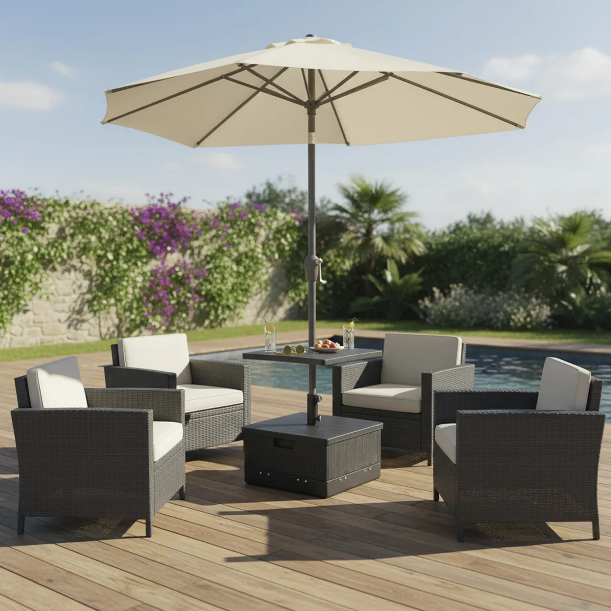 JUST HOME COLLECTION - Base para Quitasol con Mesa 53x53 cm Negro