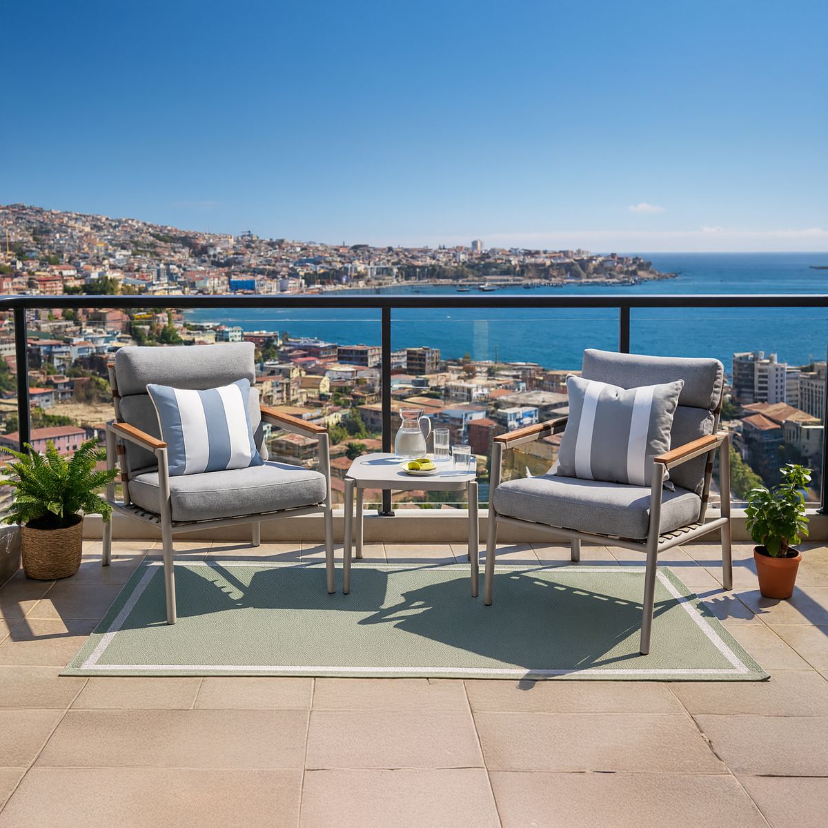 JUST HOME COLLECTION - Juego de Balcón de Terraza Rio 2 Personas Taupe claro