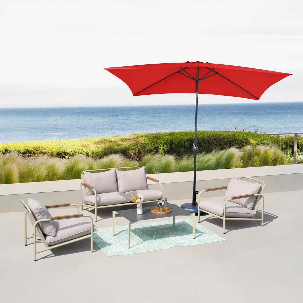 JUST HOME COLLECTION - Quitasol Central Acero 2x2.6 metros Rojo