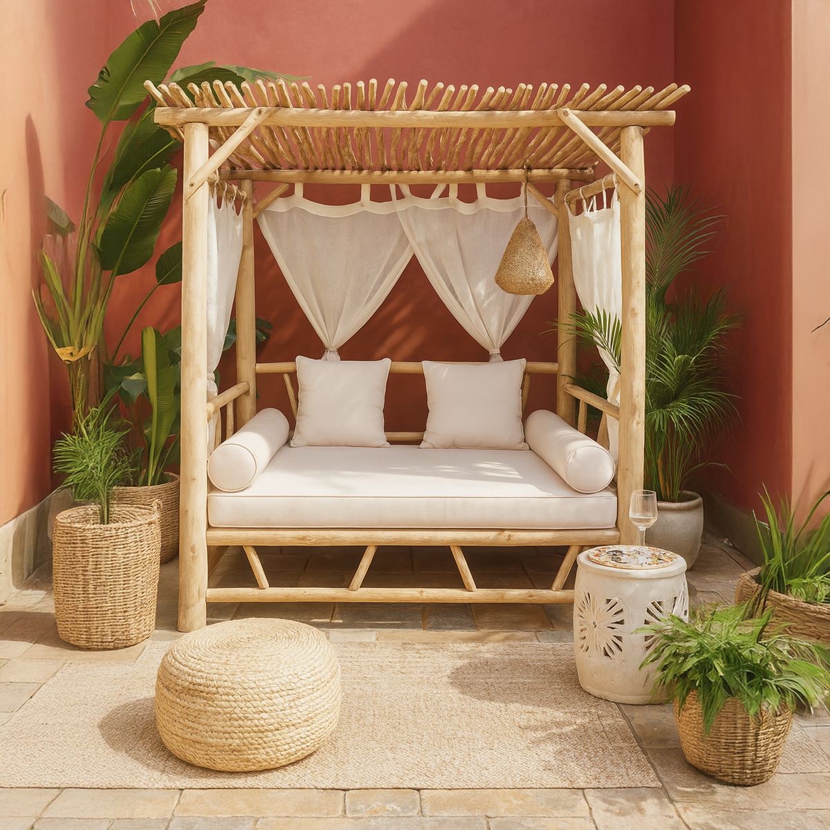 JUST HOME COLLECTION - Cama Balinesa Madera Teca Natural