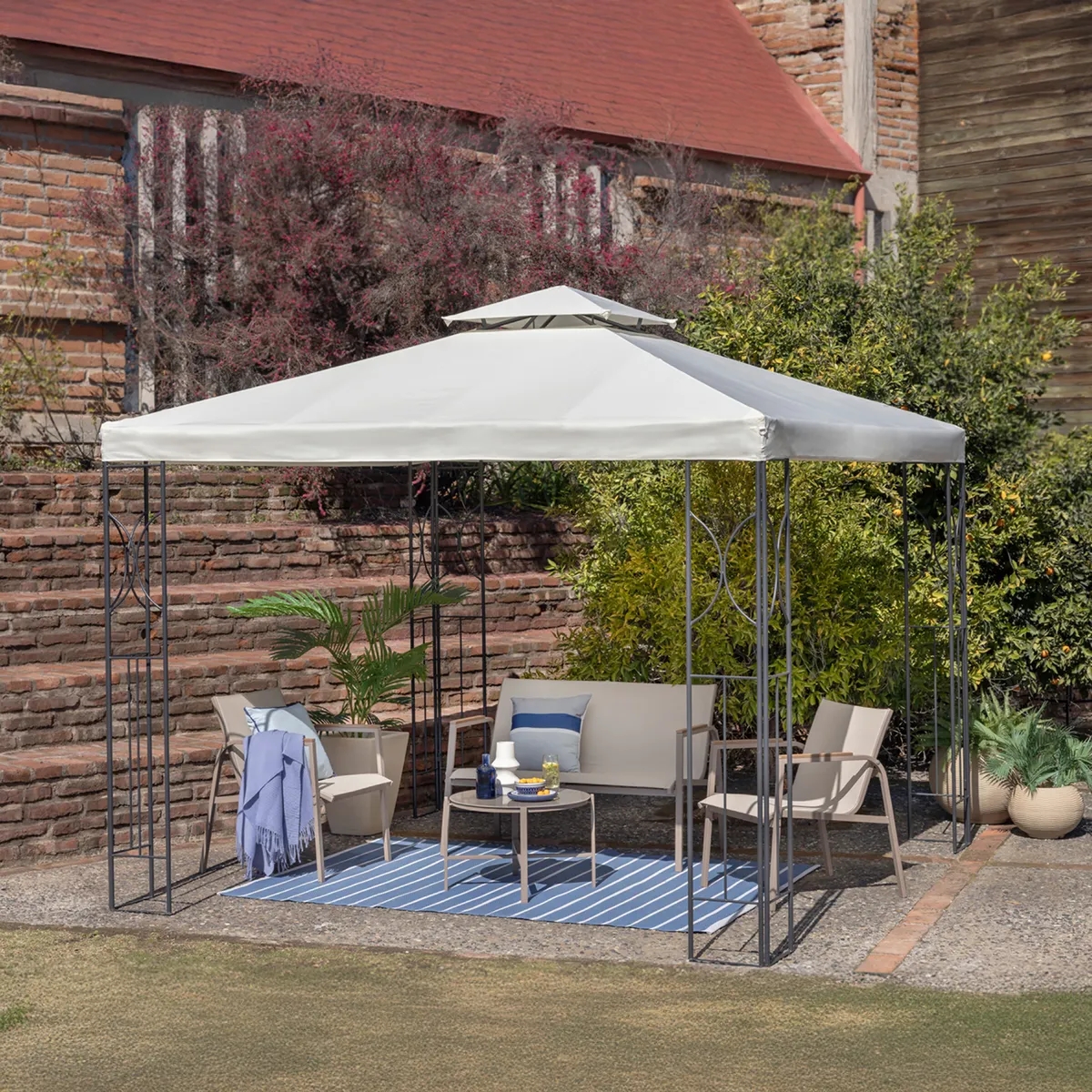 JUST HOME COLLECTION - Pérgola Panel Doble Natural Poliéster 300x300x270 cm